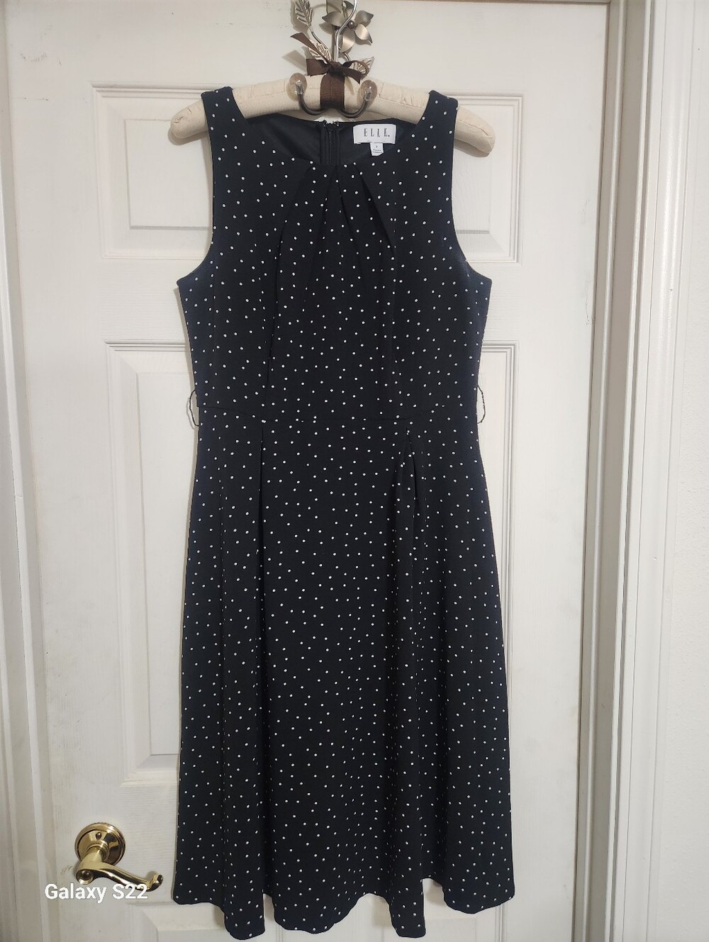 Elle Black Sleeveless Polka Dot A-Line Dress